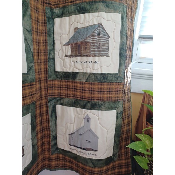 Great Smoky Mountains landmark quilt cabin church patchwork Tennessee coverlet - Picture 6 of 14